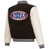 NHRA JH Design Reversible Fleece Jacket with Faux Leather Sleeves - Black/White - J.H. Sports Jackets