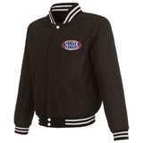 NHRA JH Design Reversible Fleece Jacket with Faux Leather Sleeves - Black/White - J.H. Sports Jackets