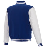 NHRA JH Design Reversible Fleece Jacket with Faux Leather Sleeves - Royal/White - J.H. Sports Jackets