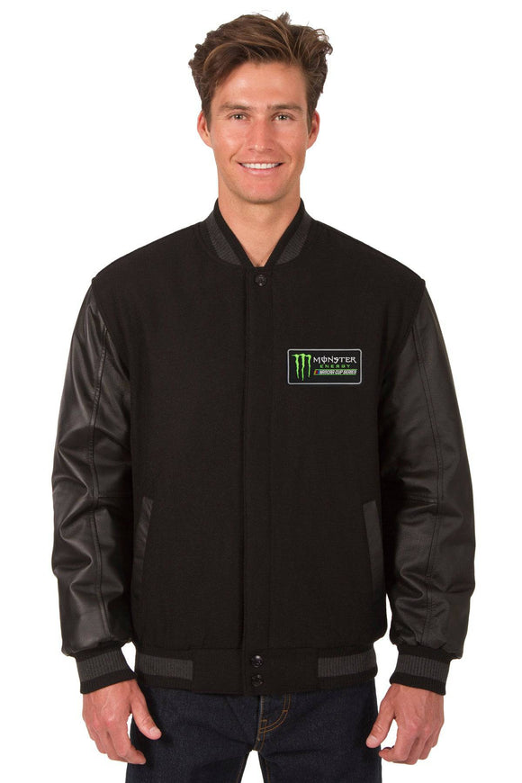 Monster Energy NASCAR Cup Series Wool & Leather Varsity Jacket - Black