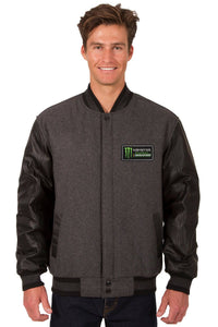 Monster Energy NASCAR Cup Series Wool & Leather Varsity Jacket - Charcoal/Black