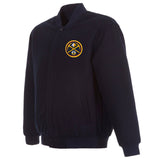 Denver Nuggets Reversible Wool Jacket - Embroidered Logos JH Design Navy