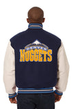 Denver Nuggets Domestic Two-Tone Wool and Leather Jacket-Navy/White