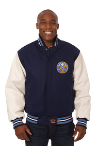 Denver Nuggets Domestic Two-Tone Wool and Leather Jacket-Navy/White - J.H. Sports Jackets