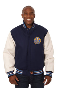 Denver Nuggets Domestic Two-Tone Wool and Leather Jacket-Navy/White