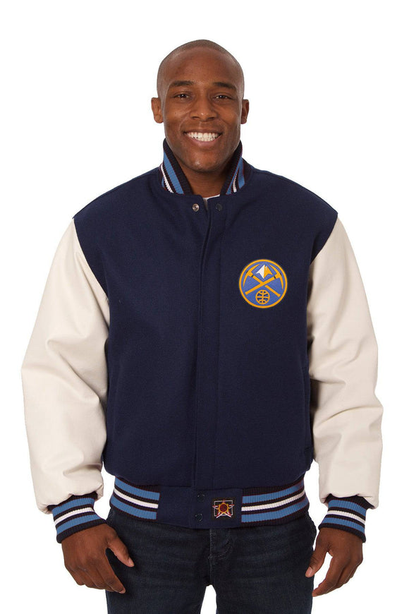 Denver Nuggets Domestic Two-Tone Wool and Leather Jacket-Navy/White