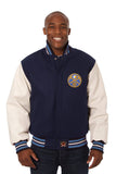 Denver Nuggets Domestic Two-Tone Wool and Leather Jacket-Navy/White