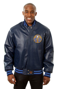 Denver Nuggets Full Leather Jacket - Navy