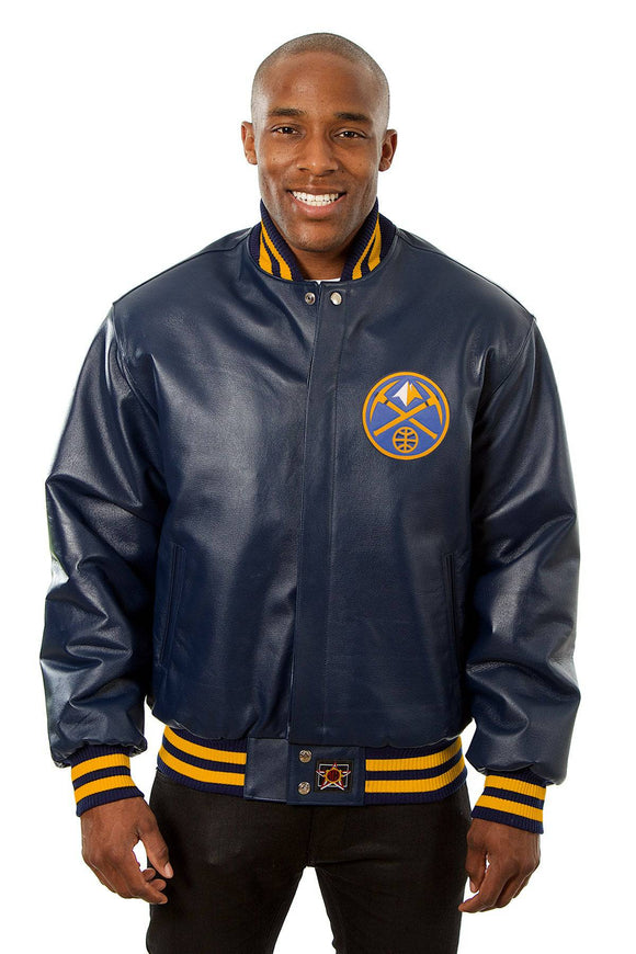 Denver Nuggets Full Leather Jacket - Navy