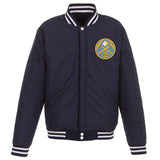 Denver Nuggets - JH Design Reversible Fleece Jacket with Faux Leather Sleeves -Navy/White