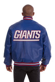 New York Giants Handmade Full Leather Snap Jacket - Royal - J.H. Sports Jackets