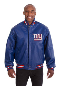 New York Giants Handmade Full Leather Snap Jacket - Royal