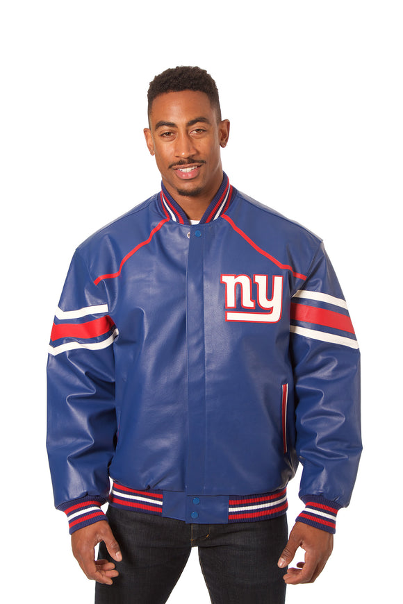 New York Giants JH Design All Leather Jacket - Royal/Red - J.H. Sports Jackets