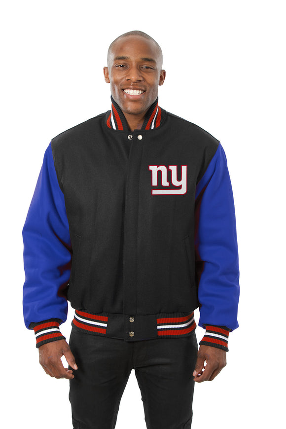 New York Giants JH Design Wool Handmade Full-Snap Jacket - Black/Royal - J.H. Sports Jackets