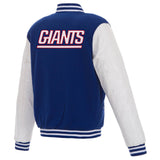 New York Giants - JH Design Reversible Fleece Jacket with Faux Leather Sleeves - Royal/White