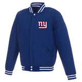 New York Giants - JH Design Reversible Fleece Jacket with Faux Leather Sleeves - Royal/White