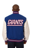 New York Giants Two-Tone Wool and Leather Jacket - Royal/White