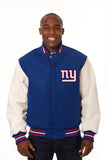 New York Giants Two-Tone Wool and Leather Jacket - Royal/White