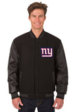 New York Giants Wool & Leather Reversible Jacket w/ Embroidered Logos - Black