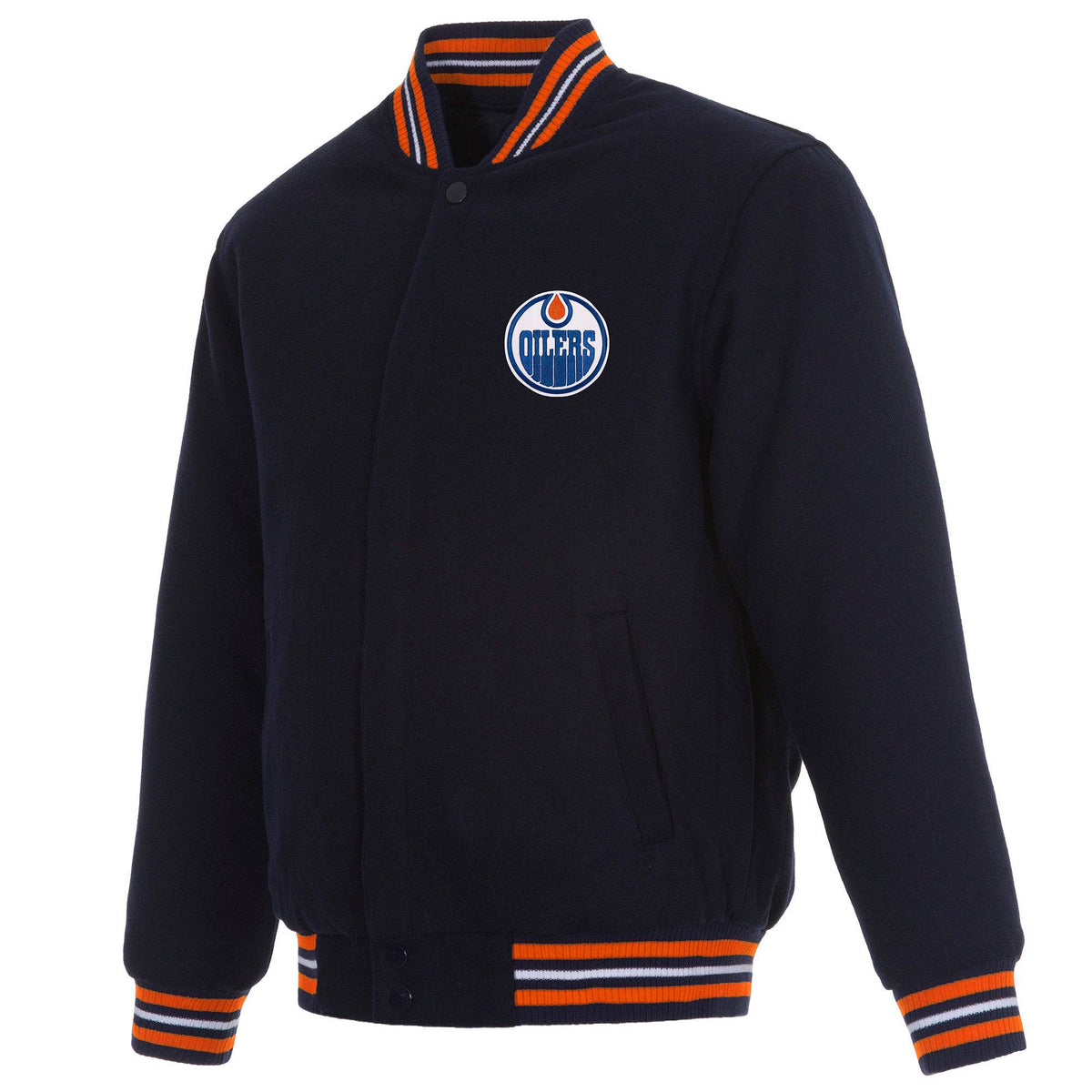 Edmonton Oilers Reversible Wool Jacket Embroidered Logos - JH Design ...