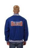 Edmonton Oilers JH Design Wool Handmade Full-Snap Jacket - Royal - J.H. Sports Jackets