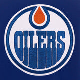 Edmonton Oilers JH Design Reversible Fleece Jacket with Faux Leather Sleeves - Royal/White