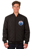 Edmonton Oilers Wool & Leather Reversible Jacket w/ Embroidered Logos - Black