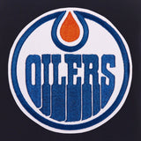 Edmonton Oilers JH Design Reversible Fleece Jacket with Faux Leather Sleeves - Navy/White