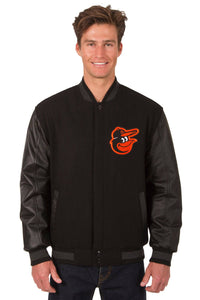 Baltimore Orioles Wool & Leather Reversible Jacket w/ Embroidered Logos - Black