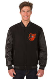 Baltimore Orioles Wool & Leather Reversible Jacket w/ Embroidered Logos - Black