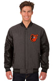 Baltimore Orioles Wool & Leather Reversible Jacket w/ Embroidered Logos - Charcoal/Black