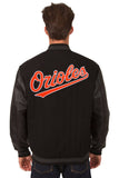 Baltimore Orioles Wool & Leather Reversible Jacket w/ Embroidered Logos - Black