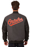 Baltimore Orioles Wool & Leather Reversible Jacket w/ Embroidered Logos - Charcoal/Black