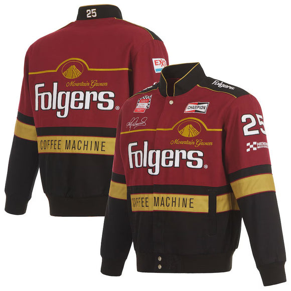 Tim Richmond JH Design NASCAR Folgers Uniform Full-Snap Jacket Maroon/Black - J.H. Sports Jackets