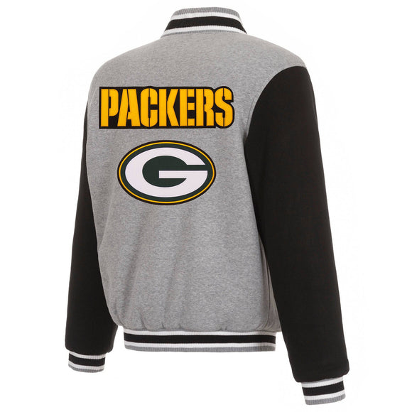 Green Bay Packers Two-Tone Reversible Fleece Jacket - Gray/Black