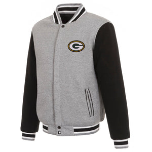 Green Bay Packers Two-Tone Reversible Fleece Jacket - Gray/Black