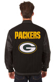 Green Bay Packers Wool & Leather Reversible Jacket w/ Embroidered Logos - Black