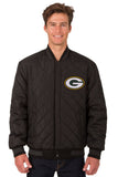 Green Bay Packers Wool & Leather Reversible Jacket w/ Embroidered Logos - Black