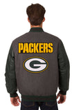 Green Bay Packers Wool & Leather Reversible Jacket w/ Embroidered Logos - Charcoal/Green