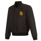 San Diego Padres Wool & Leather Reversible Jacket w/ Embroidered Logos - Charcoal/Navy