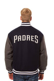 San Diego Padres Two-Tone Wool Jacket w/ Handcrafted Leather Logos - Navy/Gray