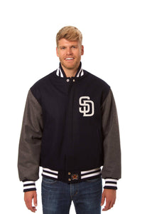 San Diego Padres Two-Tone Wool Jacket w/ Handcrafted Leather Logos - Navy/Gray