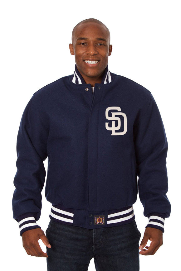 San Diego Padres Wool Jacket w/ Handcrafted Leather Logos - Navy