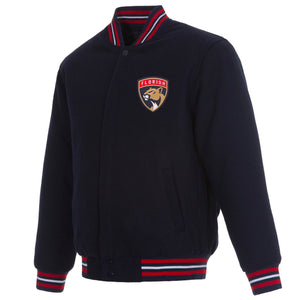 Florida Panthers Reversible Wool Jacket Embroidered Logos - JH Design Navy