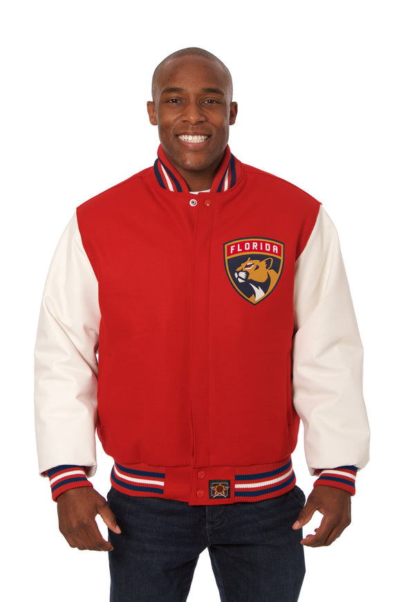 Florida Panthers Two-Tone Wool and Leather Jacket - Red/White - J.H. Sports Jackets