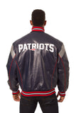 New England Patriots JH Design All Leather Jacket - Navy/Grey