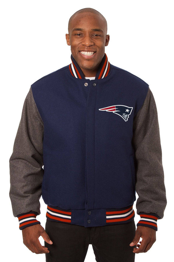 New England Patriots JH Design Wool Handmade Full-Snap Jacket - Navy/Grey