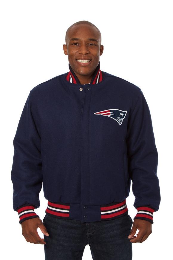 New England Patriots JH Design Wool Handmade Full-Snap Jacket - Navy - J.H. Sports Jackets