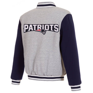 New England Patriots Two-Tone Reversible Fleece Jacket - Gray/Navy