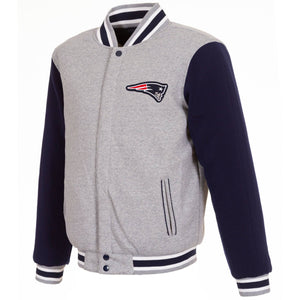 New England Patriots Two-Tone Reversible Fleece Jacket - Gray/Navy